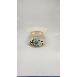 Vintage Lionstone Pottery Spittoon, Ceramic Blue Rose, Country Home Decor